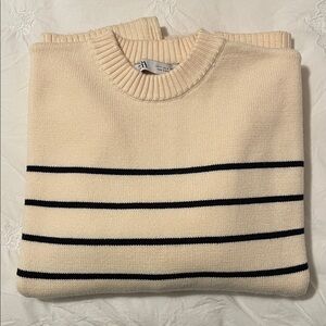 Women’s Cream and Navy Zara Striped Sweater